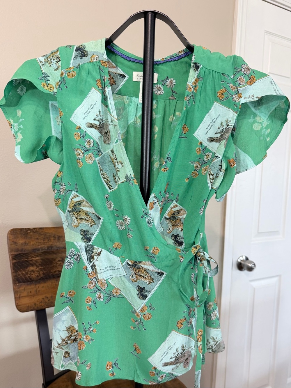 Meadow Rue by Anthropologie Green Wrap Dress, Size S Regular